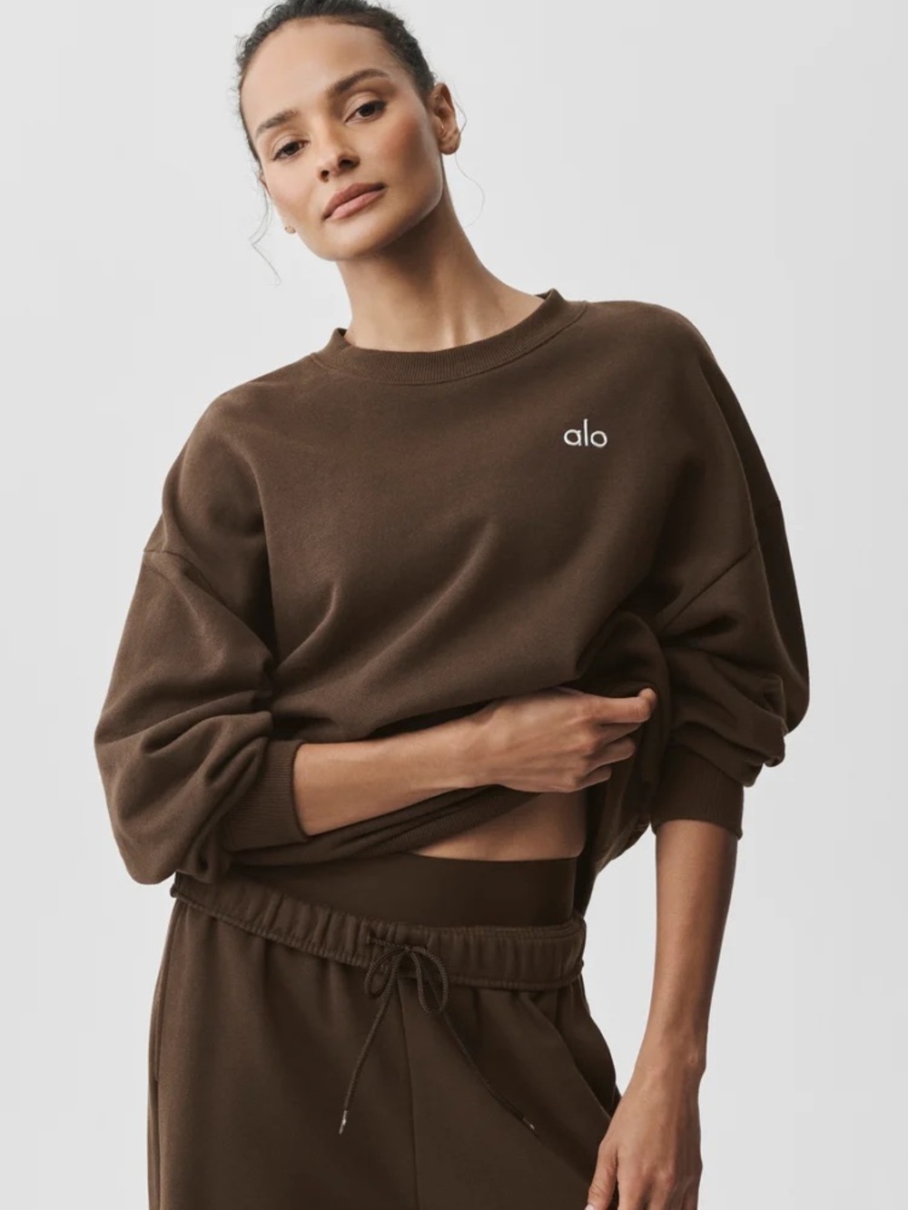 ALO Yoga Womens Brown 2 Piece Sweatsuit: Crewneck Sweatshirt & Sweatpants